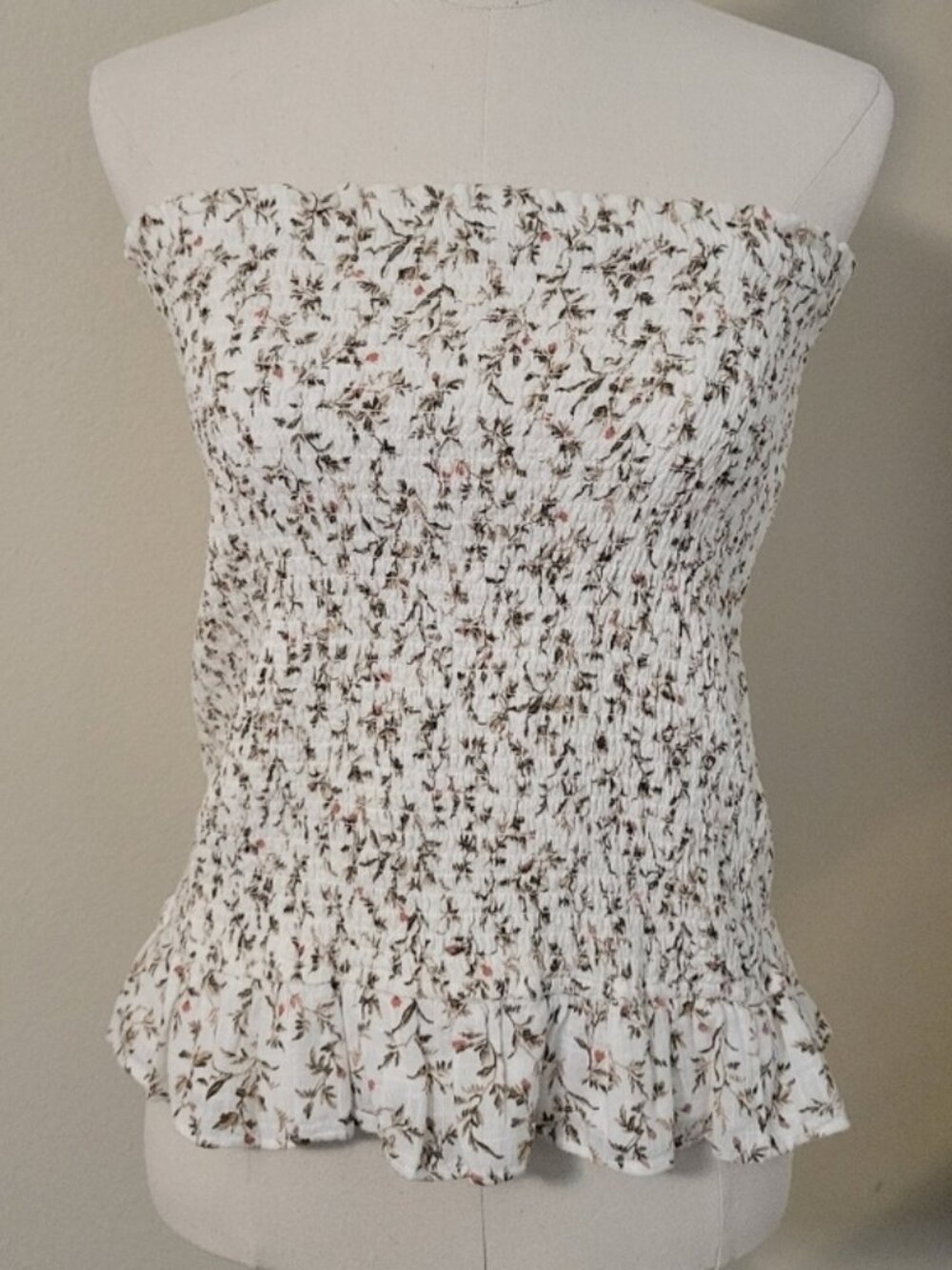 White Pink Floral Strapless Top
